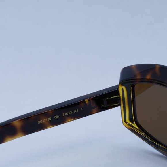 Gucci GG1719S 002 Sunglasses Light Havana with Yellow Geometric Frame - Picture 7 of 11